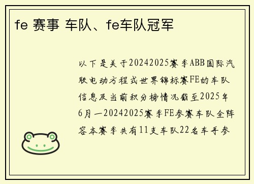 fe 赛事 车队、fe车队冠军